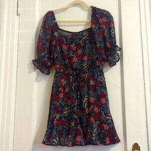 Dark Boho floral peasant dress Mini-smsll